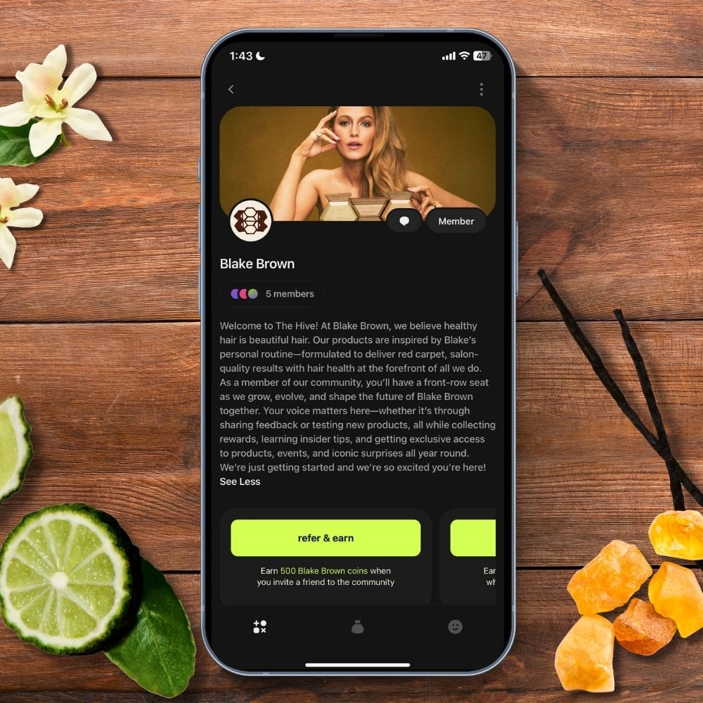Smartphone screen displaying the Blake Brown community page on a rewards app.