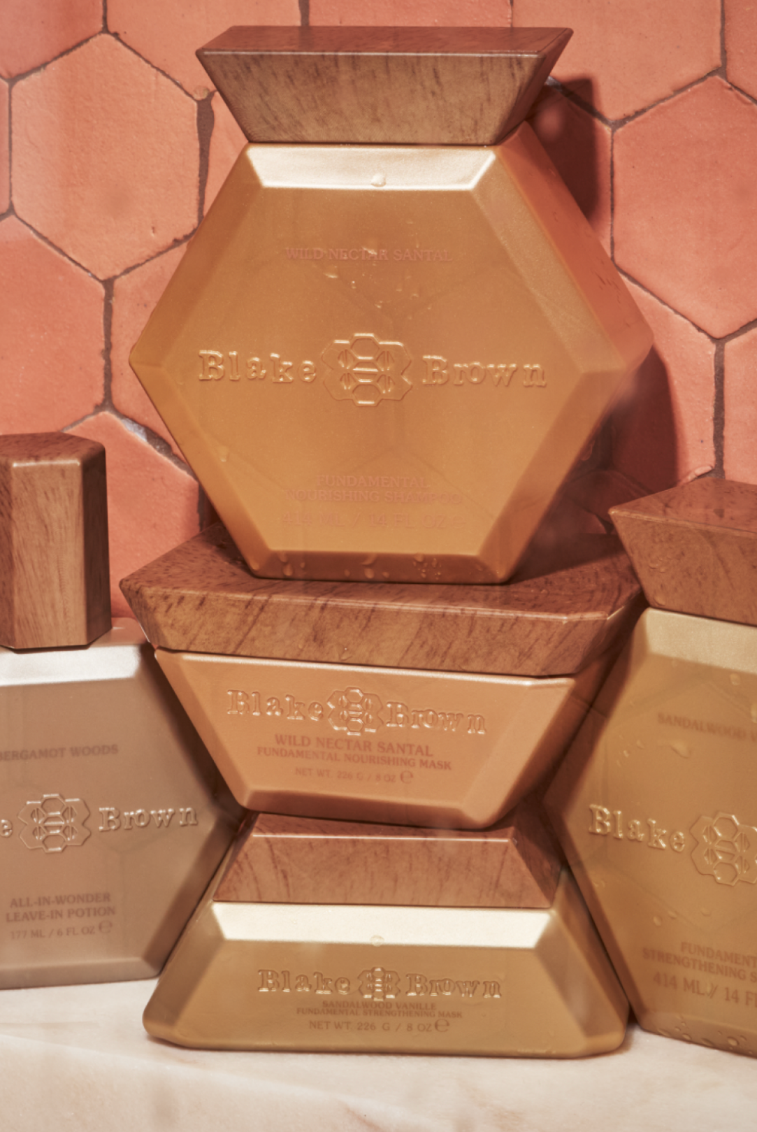 Stack of Blake Brown Beauty by Blake Lively haircare products, designed to work together to rejuvenate, strengthen, and nourish hair.