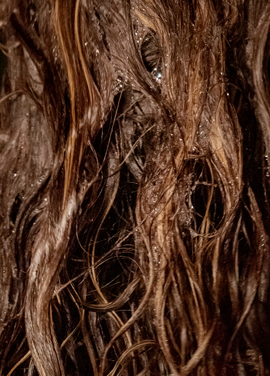 Long wet hair lathered in Blake Brown shampoo.